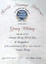 Geary Whiting's Equine Massage Academy - Massage Therapy Hall of Fame, World Massage Festival 2015